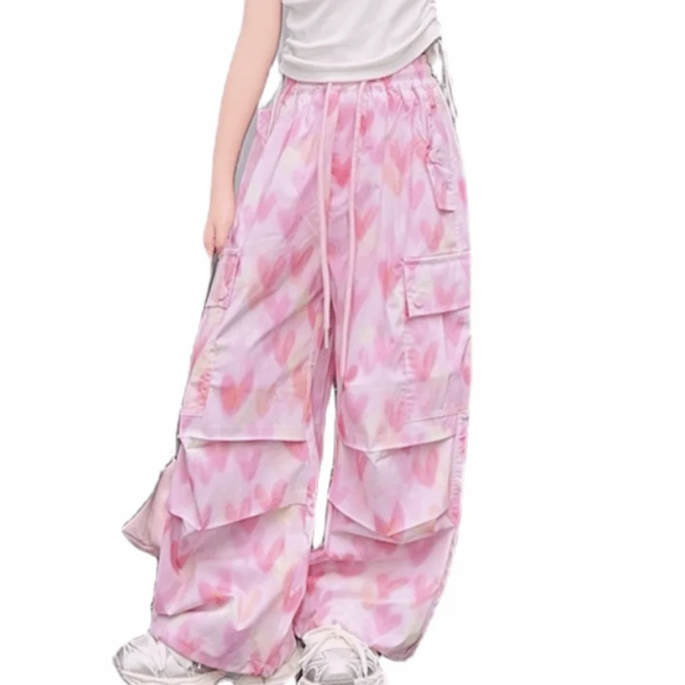 

Multi Pockets Baggy Cargo Pants Joggers Trousers Y2k Wide Leg Pants Hip Hop Drawstring Heart Printing Pants Girl Streetwear