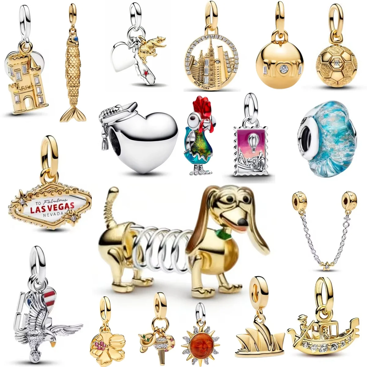 Moda 2026 Novo Pingente de Prata 925 com Formatos de Cão, Galinha, Flor e Bola de Futebol, Compatível com Pulseiras Originais, Presentes de Joias DIY