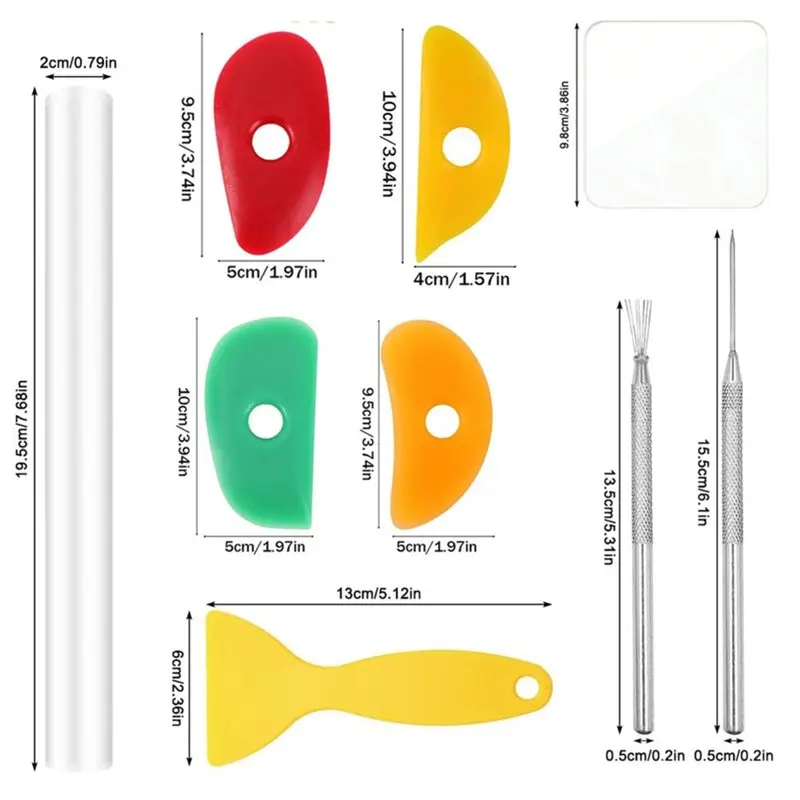 ABKO-Acrylic Clay Roller 9 Pack Polymer Clay Tool Set For Pottery DIY Sculpting Crafts - view 6