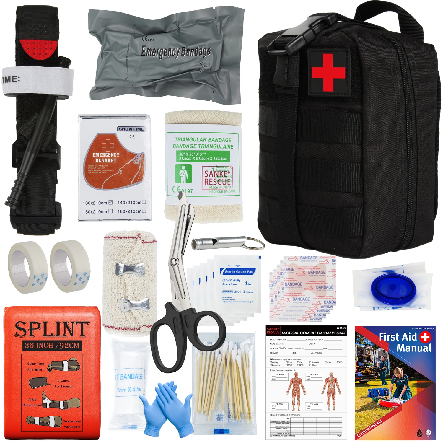 First Aid Survival Kit Tactical IFAK Pouch Supplied Full Set Molle Camping Kit with 18 EMT Tourniquet Items Emergency Outdoors