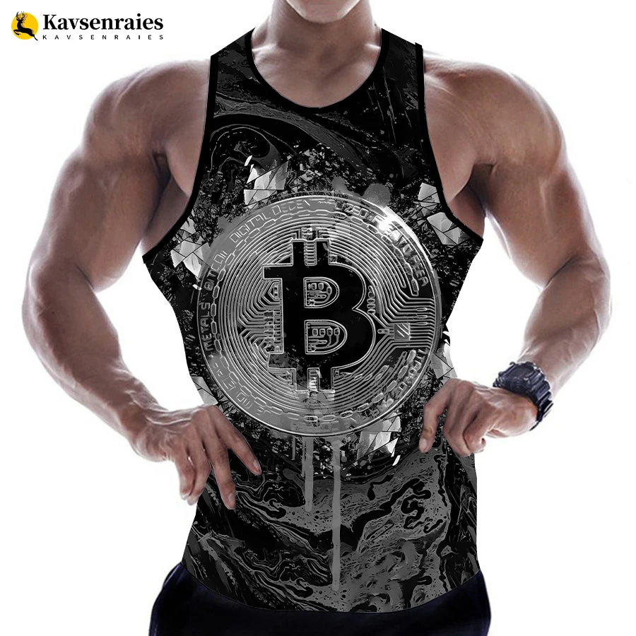 Camiseta sin mangas con estampado 3D de Bitcoin para hombre y mujer, chaleco informal a la moda, ropa de calle Harajuku, camisetas de Fitness