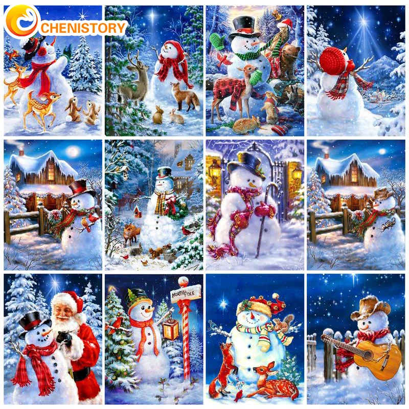 

CHENISTORY Diamond Painting Kits Snowman Diamond Embroidery Scenery Rhinestones Art Cross Stitch Handwork Gift Wall Decoration