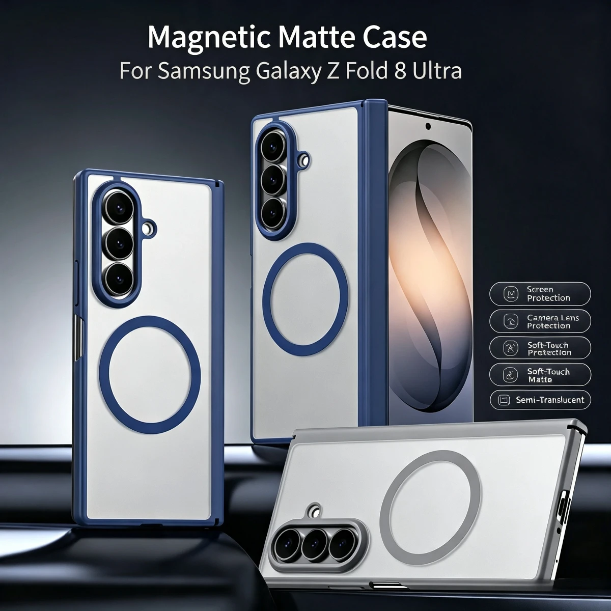 Matte, durchscheinende Scharnierschutzabdeckung für Magsafe Magnetische Hülle für Samsung Galaxy Z Fold 8 Ultra 7 6 5 4 Frontscreen Anti-Drop-Abdeckung