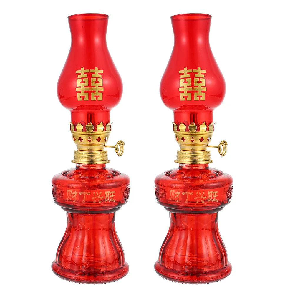 

2Pcs Lamp Chinese-Style Red Oil Lamps Wedding Desktop Decor Lamp Household Festive Light