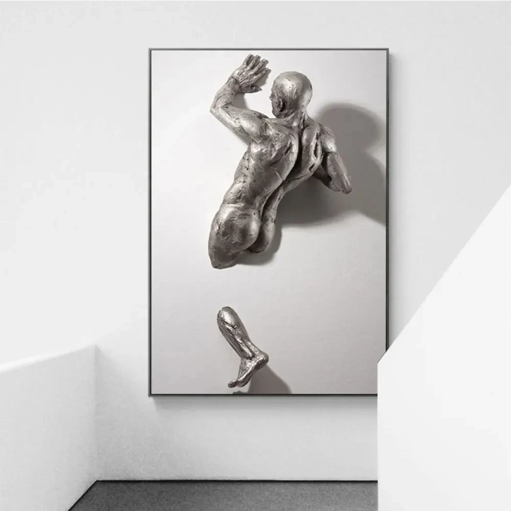 1pc frameless Abstract Sculptures 3D Wall Figure Home Decoration Canvas Print Mural Posters Street Art Picture Living Room Gifts