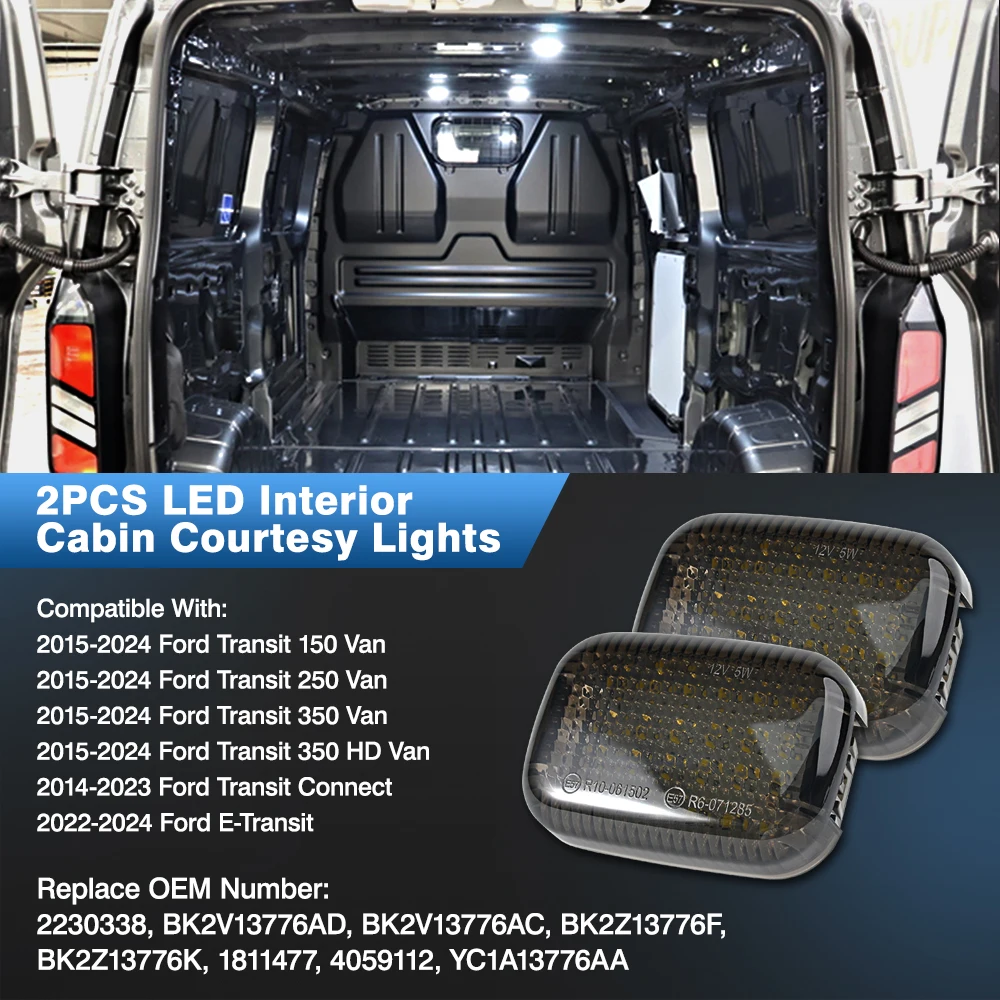 2szt 6000K Wewnętrzne światła kopułkowe do Ford Transit 150/250/350/350 HD Van 2015-2024 Do Transit Connect 2014-2023 Do E-Transit — zdjęcie 4