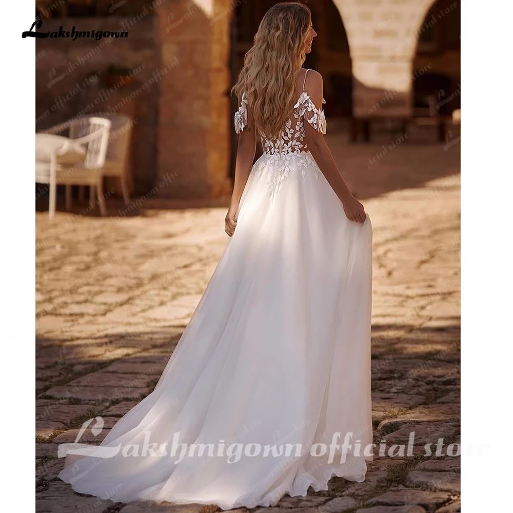 Lakshmigown Schickes Spitzen-Boho-Hochzeitskleid, sexy Spaghettiträger, Märchenhaftes Bohemian-Brautkleid, A-Linie, bodenlang, Tüll, maßgeschneidert – Detail 6