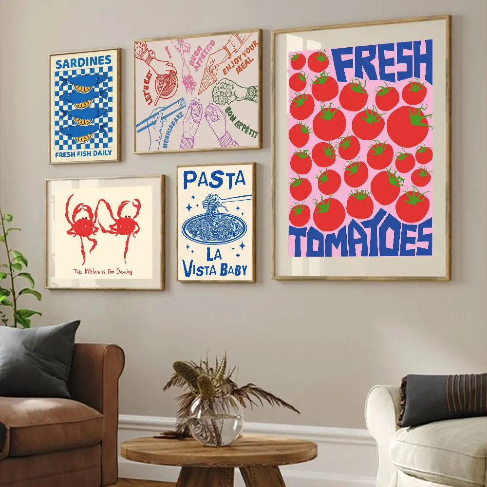 Colorful Cartoon Funny Food Canvas Prints Posters Painting Kitchen Vintage Wall Club Bar Shop Home Decor