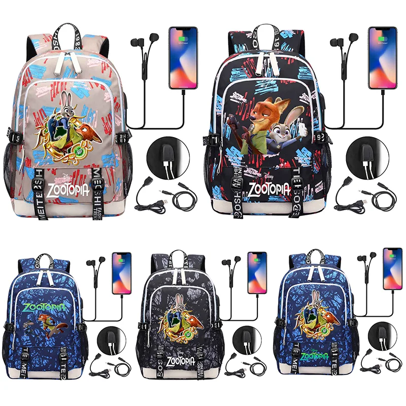 

Zootopia Judy Nick Laptop Backpacks Student USB Charging Backpack Famale Colorful Print Rucksack Travel Bag Mochila