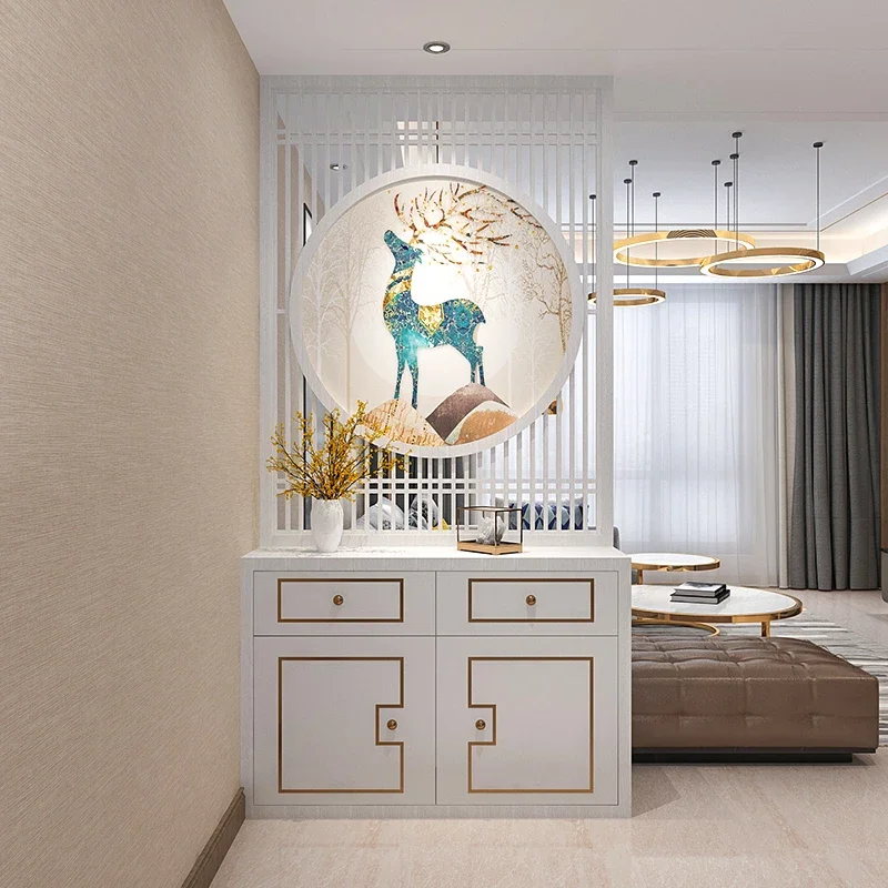 Light luxury wooden grille screen partition living room entrance decoration shoe cabinet