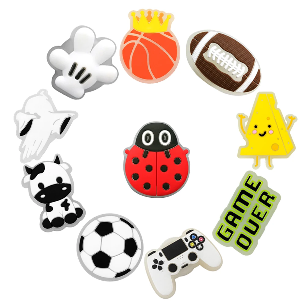 1/10pcs Sports LED Shoe Charms Football Basketball Shoe Clips Decoration Accessories Rugby Game Pad Pins Clog Jeans for Men Kids