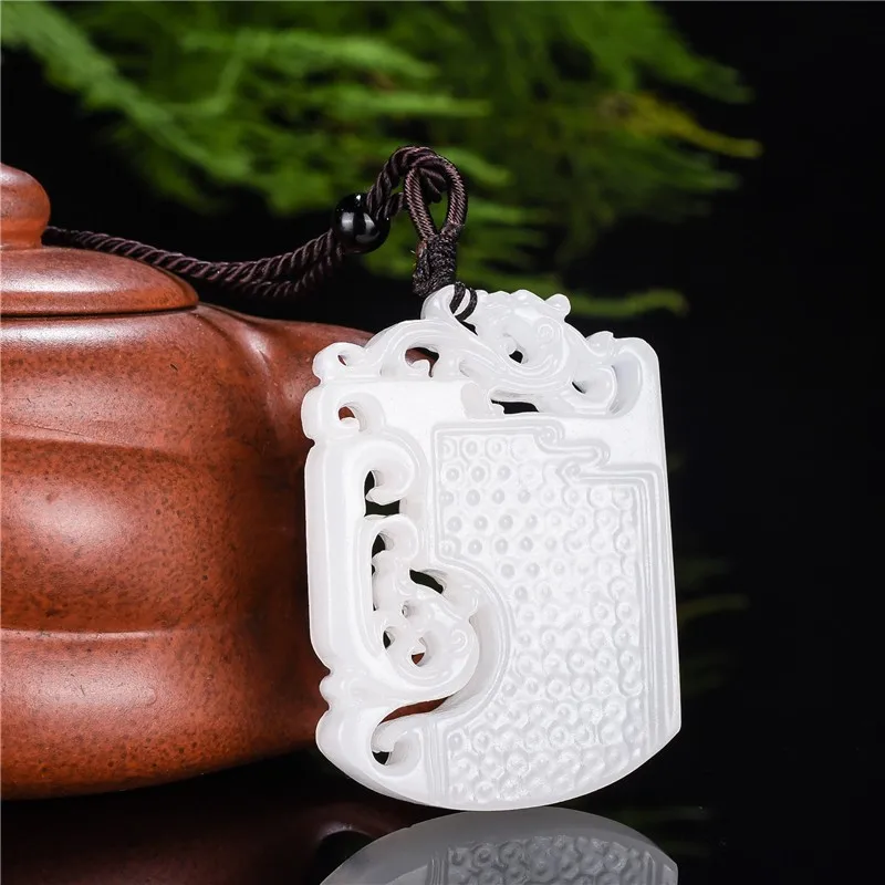

Натуральный афганский белый двусторонний ажурный кулон в стиле ретро с изображением дракона и феникса, кулон-подвеска Ruyi для мужчин и женщин.
