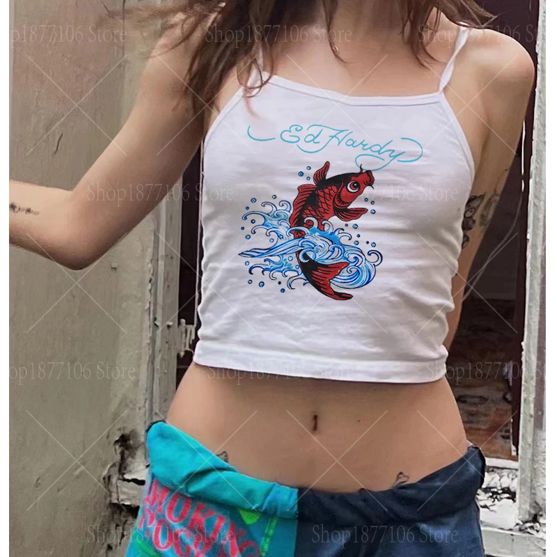 Y2k Sling cute letter Print Crop tops Punk aesthetic Y2K women clothing streetwear Fairy tale sweet girl Slim sling tops Clothes