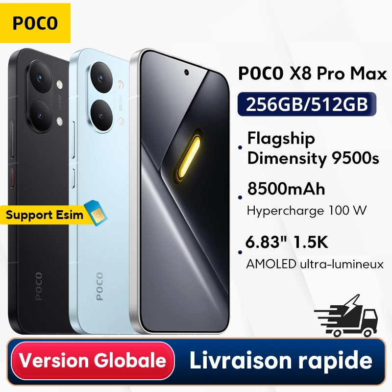 Versión Global del Teléfono Inteligente POCO X8 Pro Max, Dimensity 9500s, mAh, Cámara de 50MP, W HyperCharge, Compatible con NFC