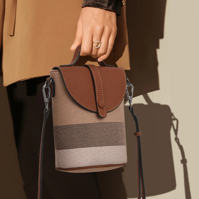 

Women's Large Screen Mobile Phone Crossbody Bag, Mini Small Bag, 2026 New Style Plaid Canvas Women's Shoulder Bag