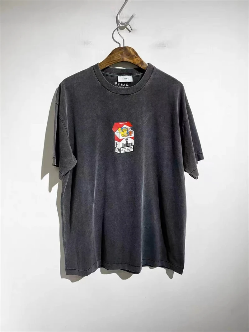 Summer Top EPIDE Cigarette Box Print Retro Short Sleeved High Street Casual Loose Vintage T-shirt Oversize Washed Pure Cotton