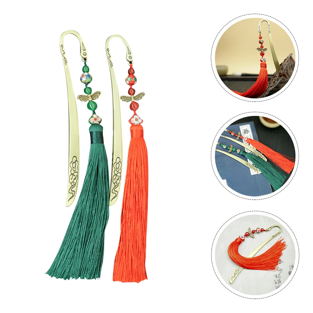 1 قطعة النمط الصيني الكلاسيكي شرابة المرجعية النحاس محفورة تصميم خمر للطلاب القراء عشاق الكتاب المرجعية مع شرابة #2