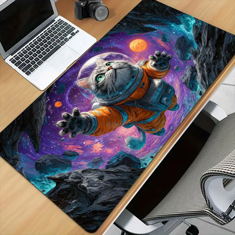 Meteorites and Astronaut Cat Mouse Pad Desk Mat Large Computer Office Carpet Mousepad Gamer Gaming PC Accessories Keyboard Rug
