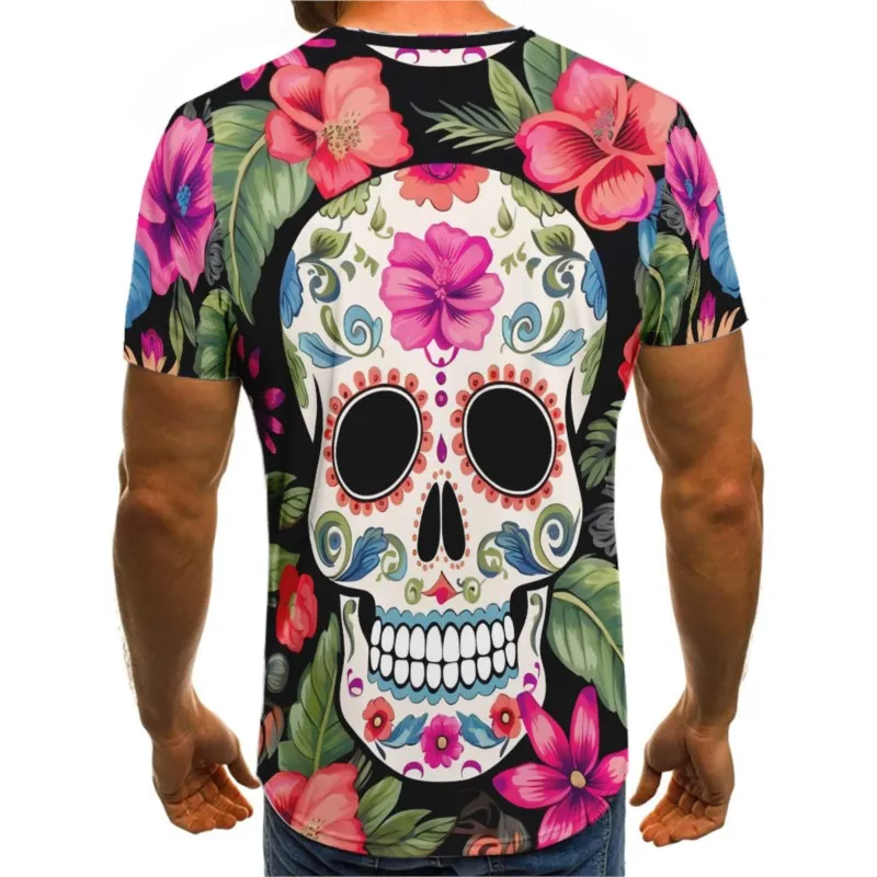 Summer New Men's Halloween Pattern Printed T-shirt Top Unique Personality Fashion Street Style Trendy Loose Comfortable T-shirt