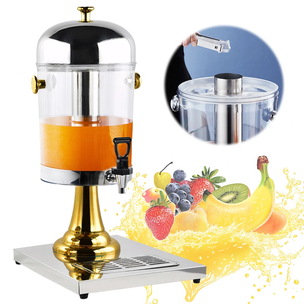 

8L Beverage Container with Centre Ice Core and Drip Trays Juice Dispenser with Stand and Spigot Cold Drink Dispenser for Party