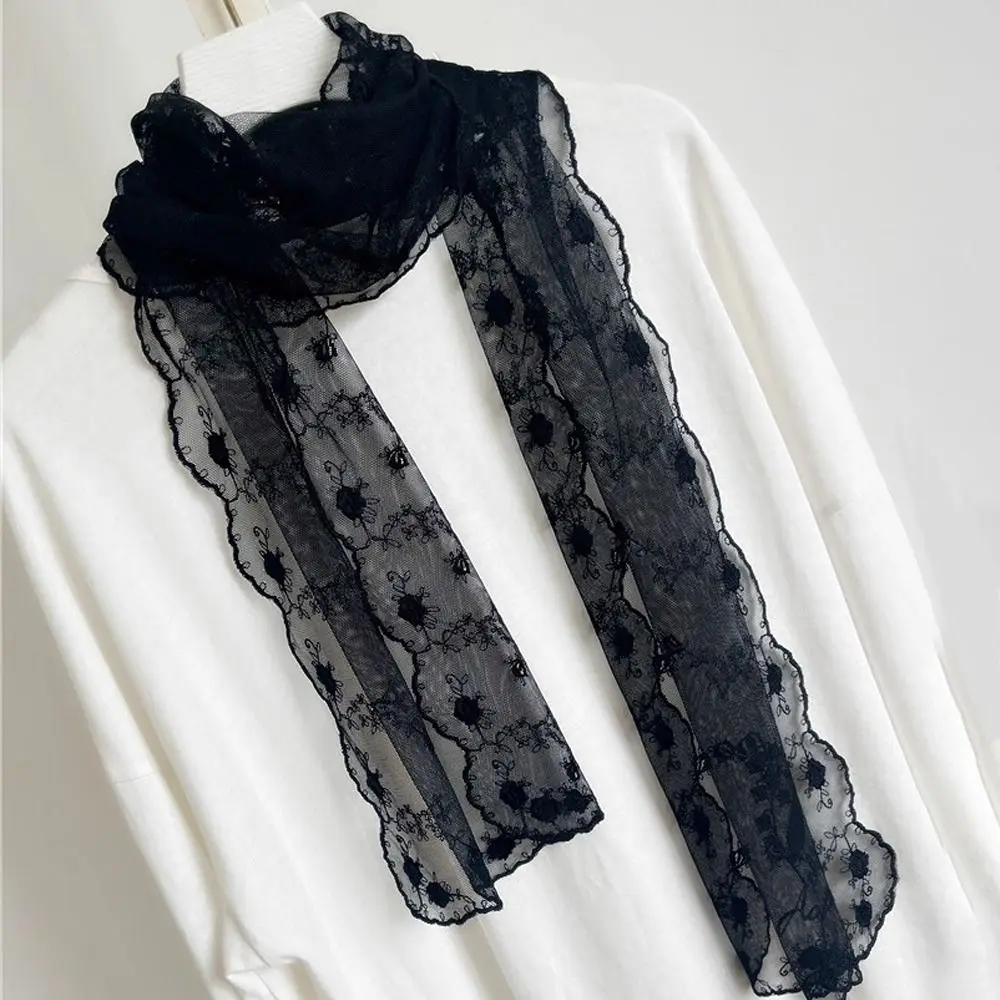 

Casual Embroidered Flower Lace Scarf Lightweight Long Female Headscarf Breathable Mesh Silk Scarf Spring