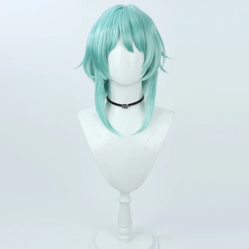 Nightingale Cosplay Wig Path To Nowhere Mint Green Short Bun Heat Resistant Synthetic Hair Halloween Party Role Play + Wig Cap