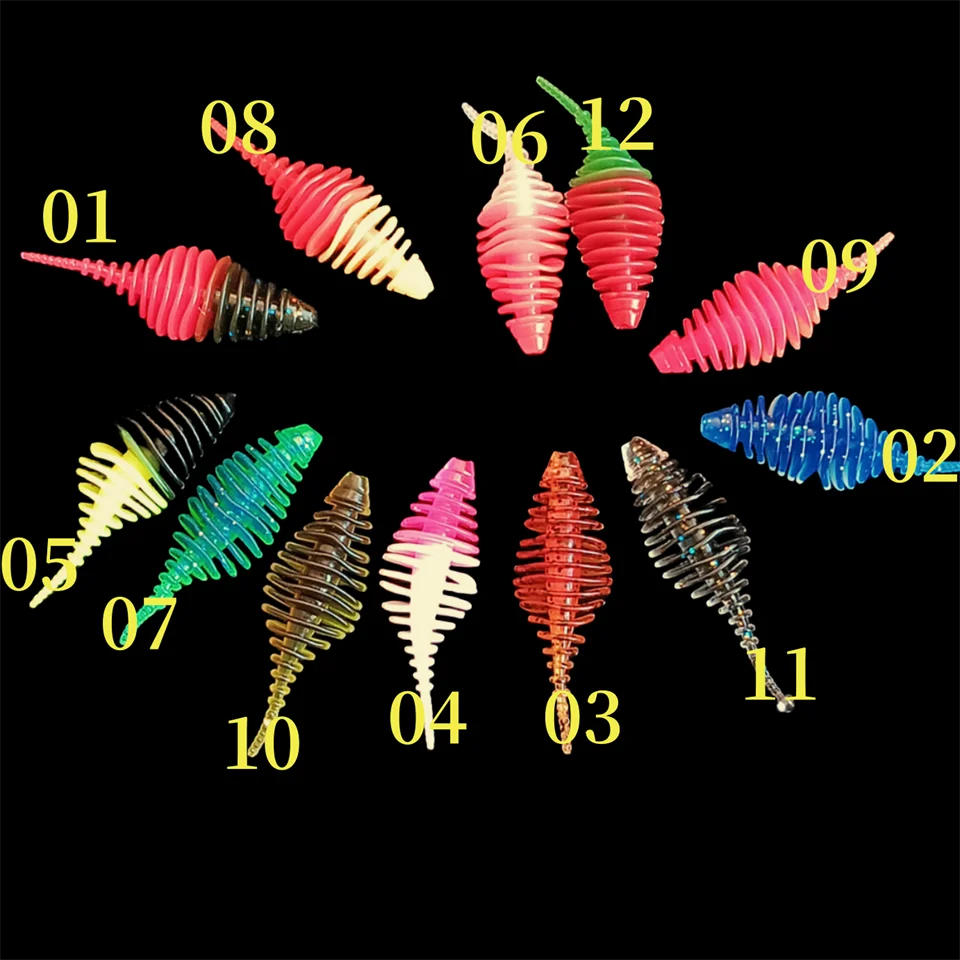 10PCS Soft Fishing Lures 50mm/1.5g 35mm/0.6g  Larva soft bait Double Colors Silicone Soft Bait  Swimbaits Bass Fishing Takcle
