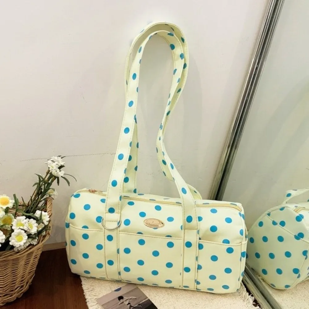 Vintage Cylinder Polka Dot Shoulder Bag Zipper Closure Large Capacity Pillow Bag Lace Strap With Star Pendant Underarm Bag Women