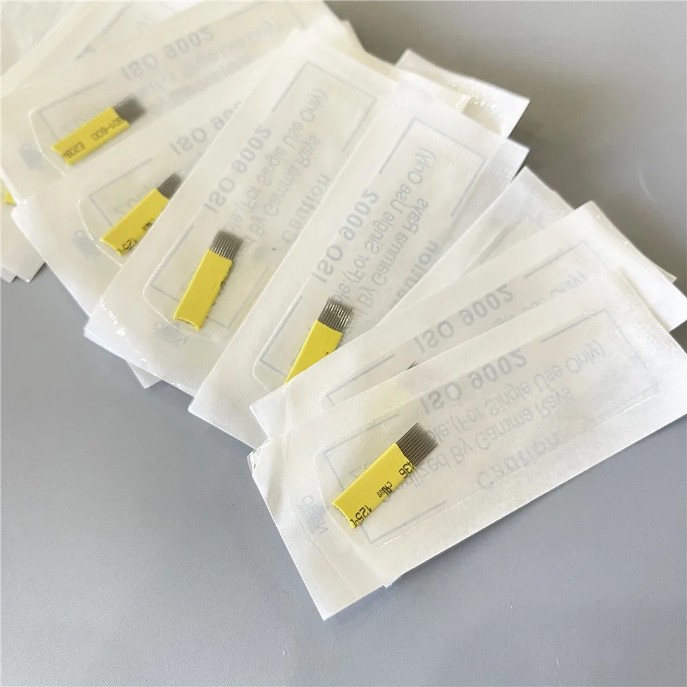 

50pcs Sterilized Disposable Microblading Eyebrow Tattoo Needle Blade 2 Rows 9/15/17/19/21Pins Permanent Makeup Embroidery Eye