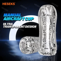 HESEKS Pussy Manual Sucking Extrusion Male Masturbators Portable Transparent Pussy Stroker with Vagina Textured Blowjob Sex Toys