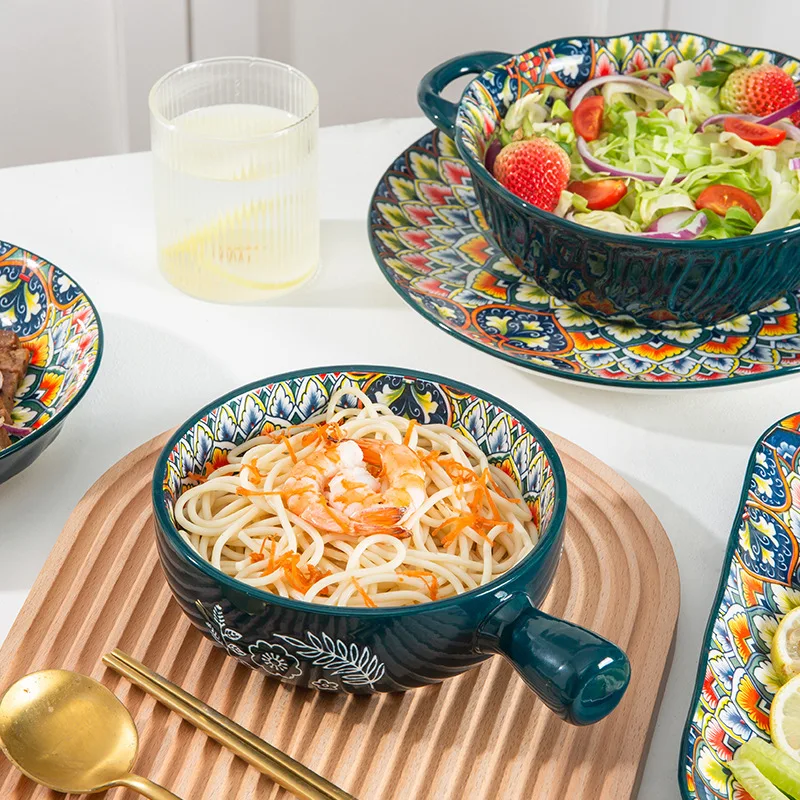 Bohemian Ceramic Tableware, Billy Tis Dishes, Luxurious Hand-painted Creative Household Rice Bowl Soup Dishes