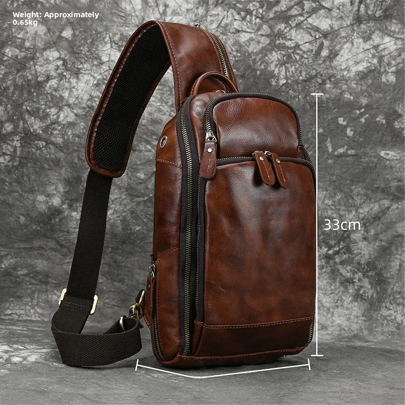 

Мужская нагрудная сумка из натуральной кожи, многофункциональная USB-сумка через плечо, дублевая кожа, для занятий спортом на открытом воздухе, большая емкость на одно плечо