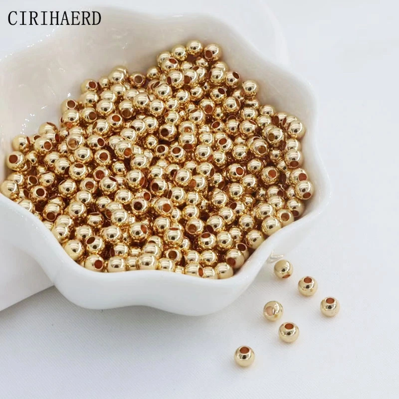 2/2,5/3/4/5/6mm Lose Perlen Runde 14K Reales Gold Überzogene Glatte Kugel Spacer Perlen DIY Schmuck Machen Liefert Perlen Großhandel