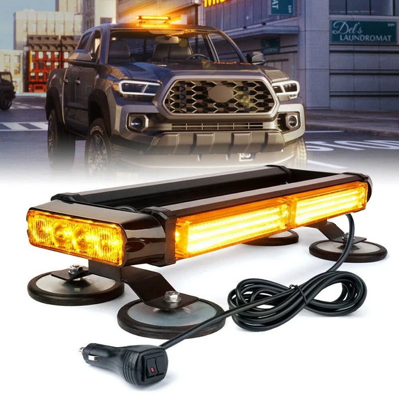 

NEW-Yellow/Amber Rooftop COB LED Strobe Flashing Light Bar Double Side Emergency Hazard Warning Beacon Lights 21 Flash Modes