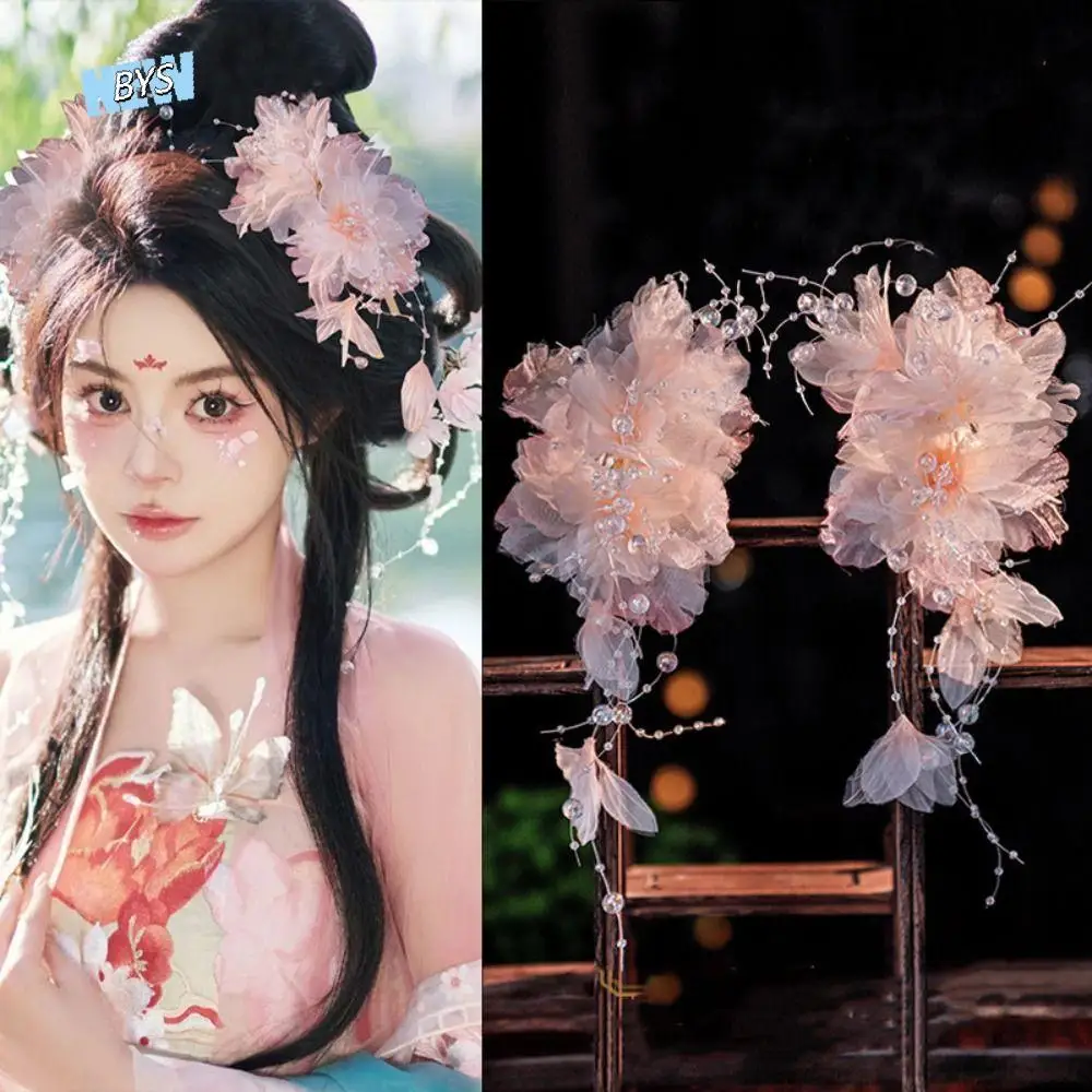 

Classical Ancient Hair Clip Pearl Chinese Style Silk Flower Hairpin Hair Chopstick Hair Fork Hanfu Headwear Hair Accessories