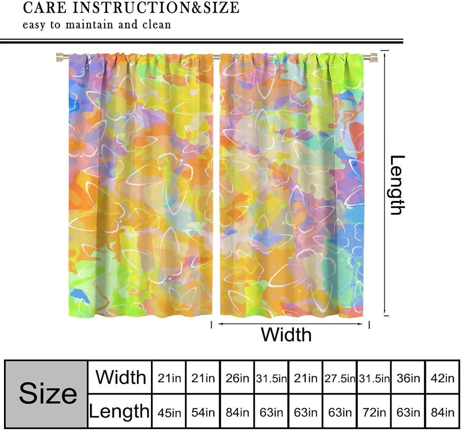 Colorful Watercolor Butterfly Curtain Abstract Gradient Outline Butterfly Print Light Filter Drape For Bedroom Studio Homestay