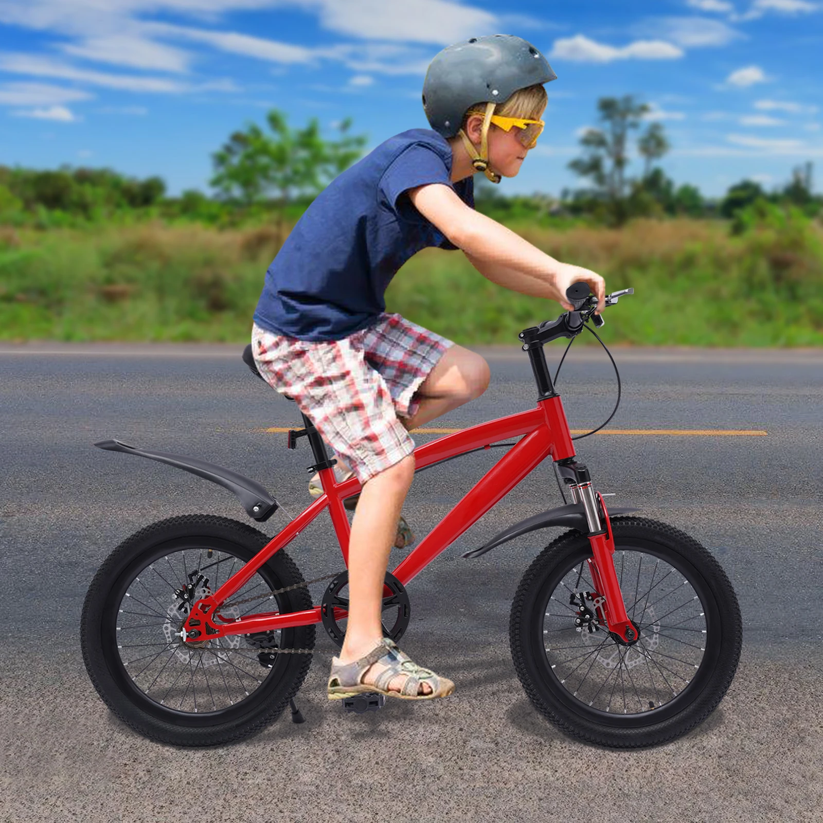 18 inch Mountain Bike 1-Speed Kids Bicycle Adjustable Seat Height High-Quality Boys Girls Bike Gift 18