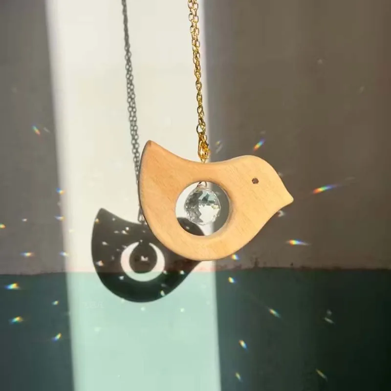 4Pcs Wood Suncatcher Pendant Crystal Prism Window Hanging Ornament Bird Fish Hedgehog Elephant Light Catcher Housewarming Gift