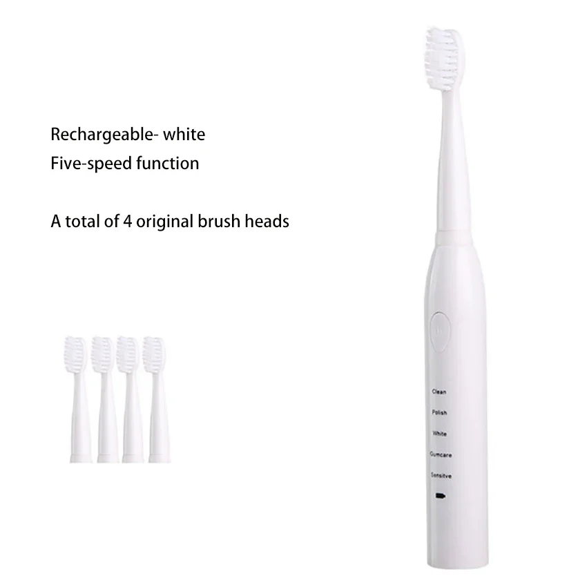 1 set Vibrant À Ultrasons Brosse À Dents brosse à Dents Électrique Étanche Avec 4 Brosse Haeds 5 Modes De Nettoyage pour Adultes, Enfants