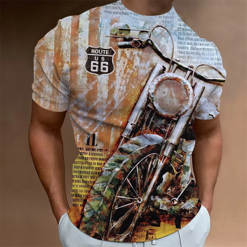 Men Vintage T Shirt 3d Print Retro Motorcycle T-shirts Tops Summer Oversized Motor Racing T-shirt Streetwear Mens Clothes