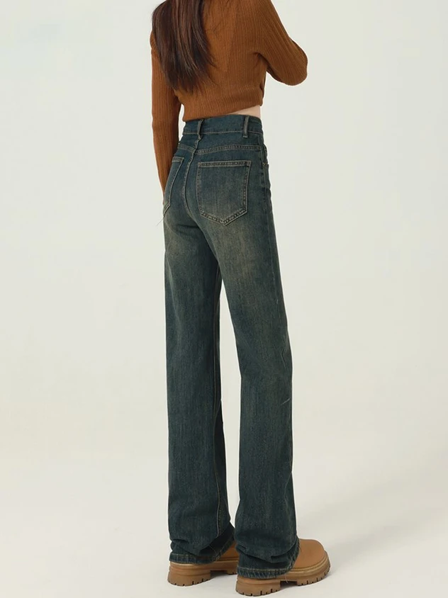 Hohe Taille Gerade Bein Jeans Frauen Frühjahr Neue Sle Casual Breite Bein Hosen Dra Slim Fit Vintage Bodenlangen