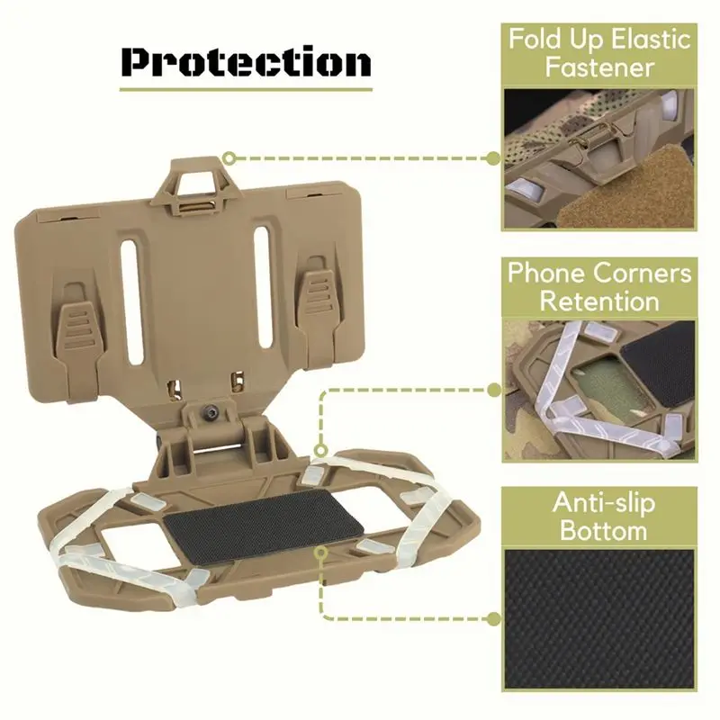 A65G-Airsoft Phone Plate Molle Carrier Outdoor Navigation Board, Quick Access Foldable Holder Vest Chest Mount Bracket