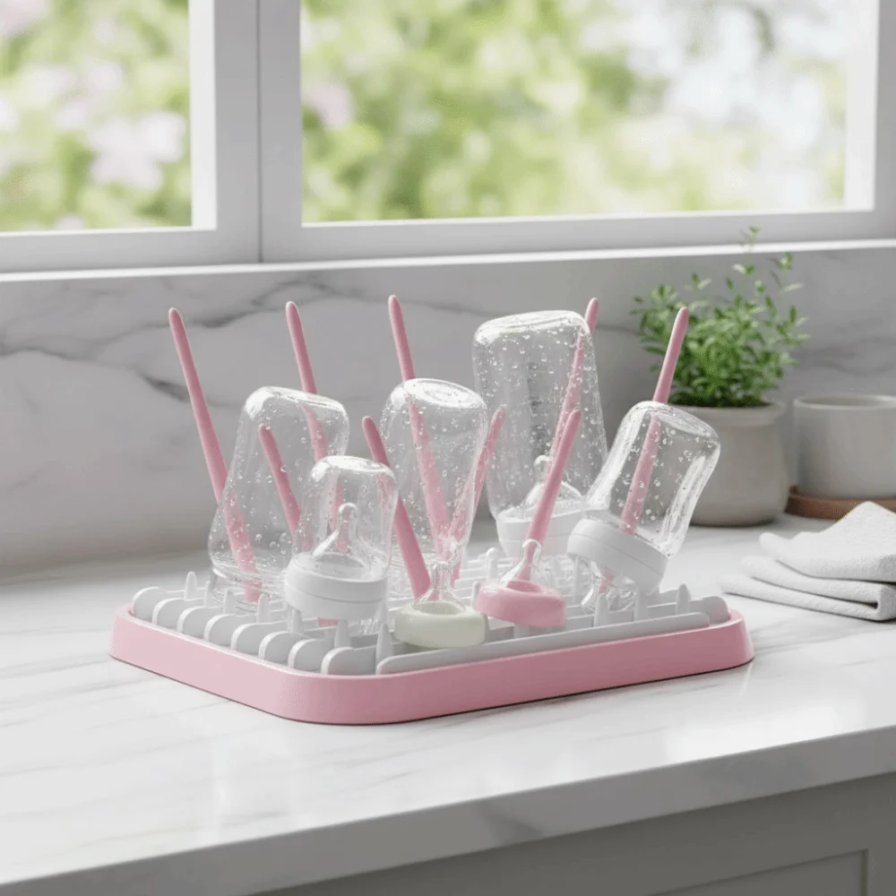 

Foldable Baby Bottle Drying Rack Plastic Portable Bottle Cleaning Dryer Sturdy Detachable Bottle Holder Kitchen Organization