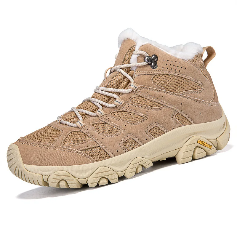 Winter Snow Boots Women Warm Comfortable Plush Flat Anti-slip High-top Boots Women Durable Casual Breathable Hiking Boots Men