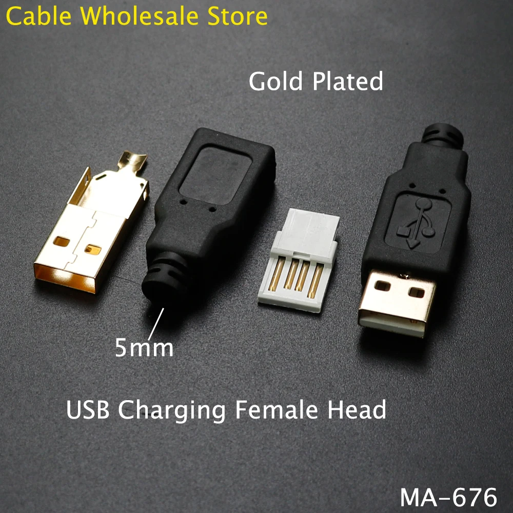 1Pcs A-Type Plug, USB 4-Pin Socket Plug, DIY Solder Linear USB Charging Plug Kit, Gold-Plated Head, Four Piece Set