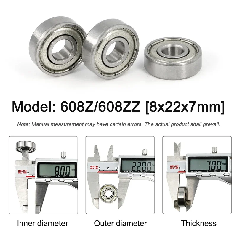 5/10Pcs Ball Bearings (608ZZ/608Z) Metal Double Shielded Miniature Deep Groove Skateboard Ball Bearings 8mm X 22mm X 7mm
