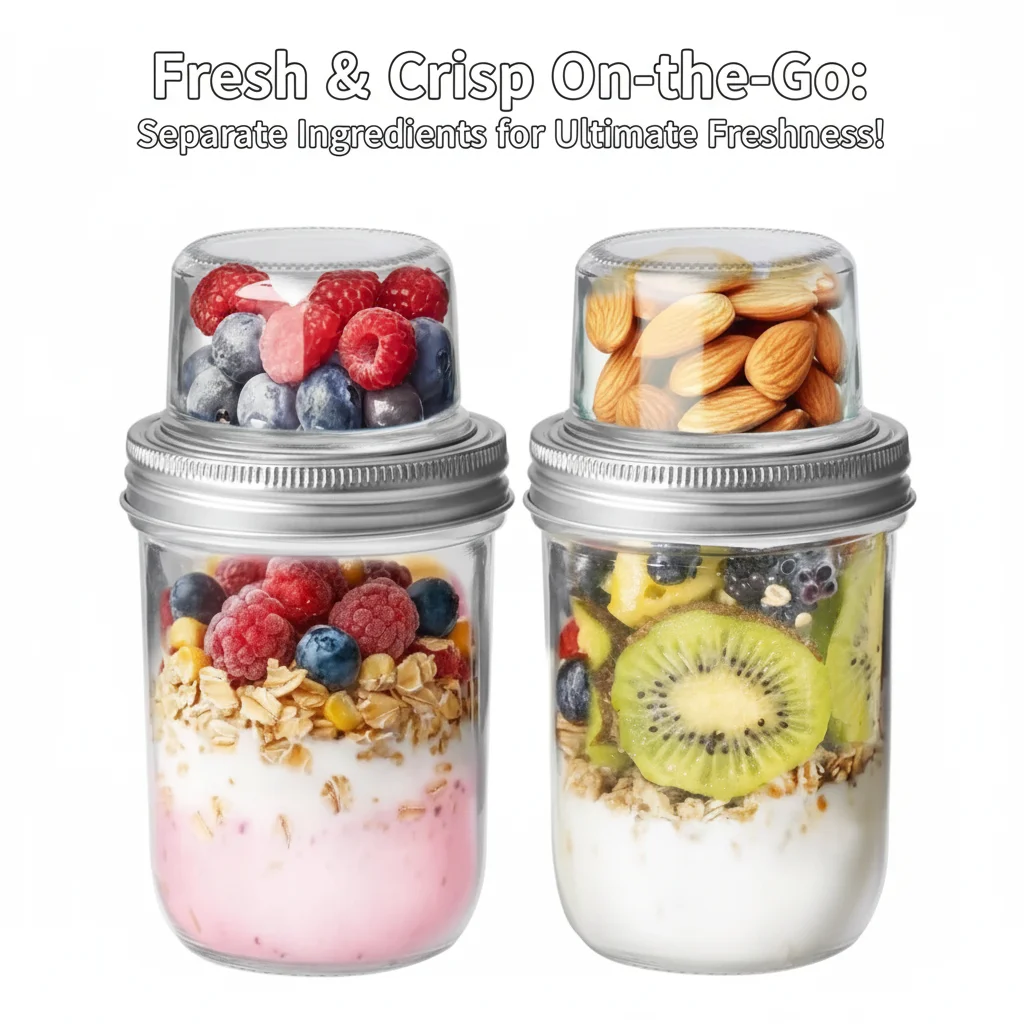 

Прозрачный стеклянный контейнер для хранения овсяных продуктов с крышкой, герметичная банка для фруктового салата с фруктами, портативные чашки для завтрака
