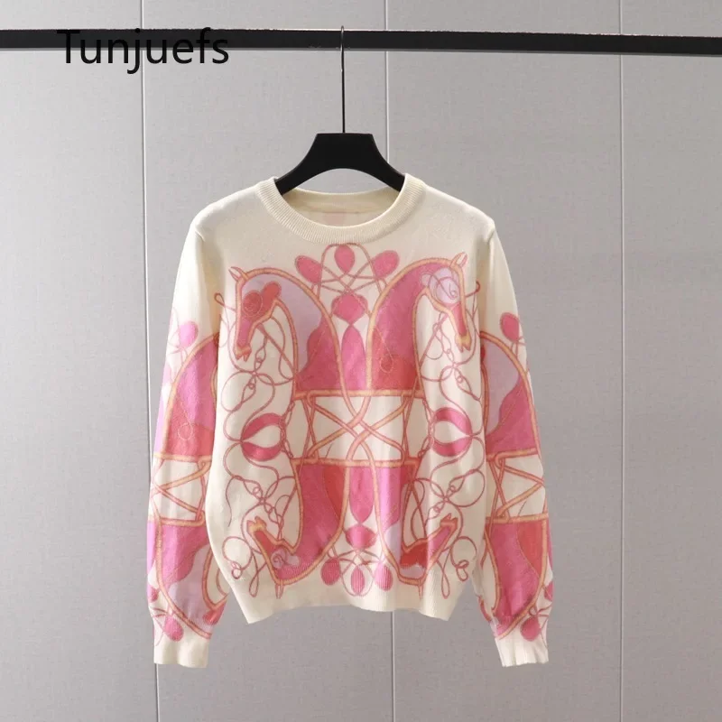 Korea Style Pink Sweater Pullovers Women's Sweater Cartoon Print Y2k Wool Knit Tops Cute Kawaii Harajuku Girl Jumper Jersey New