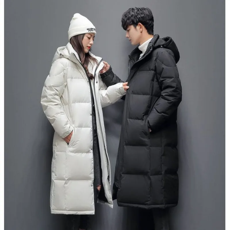 Warm Winter Men Down Jacket Long Down Coat Couple White Duck Down Outerwear Brand Black White Puffer Jacket New Parkas
