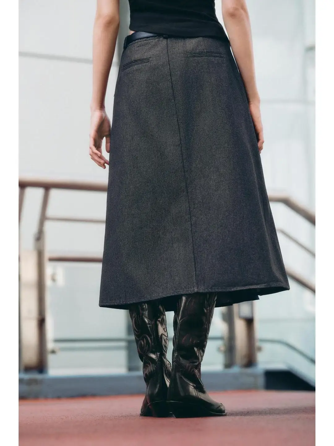 Mid-Length A-Line Denim Skirt with Belt High Waist Wrap Sle for plus Size Women  And Pear Body pe Suitable